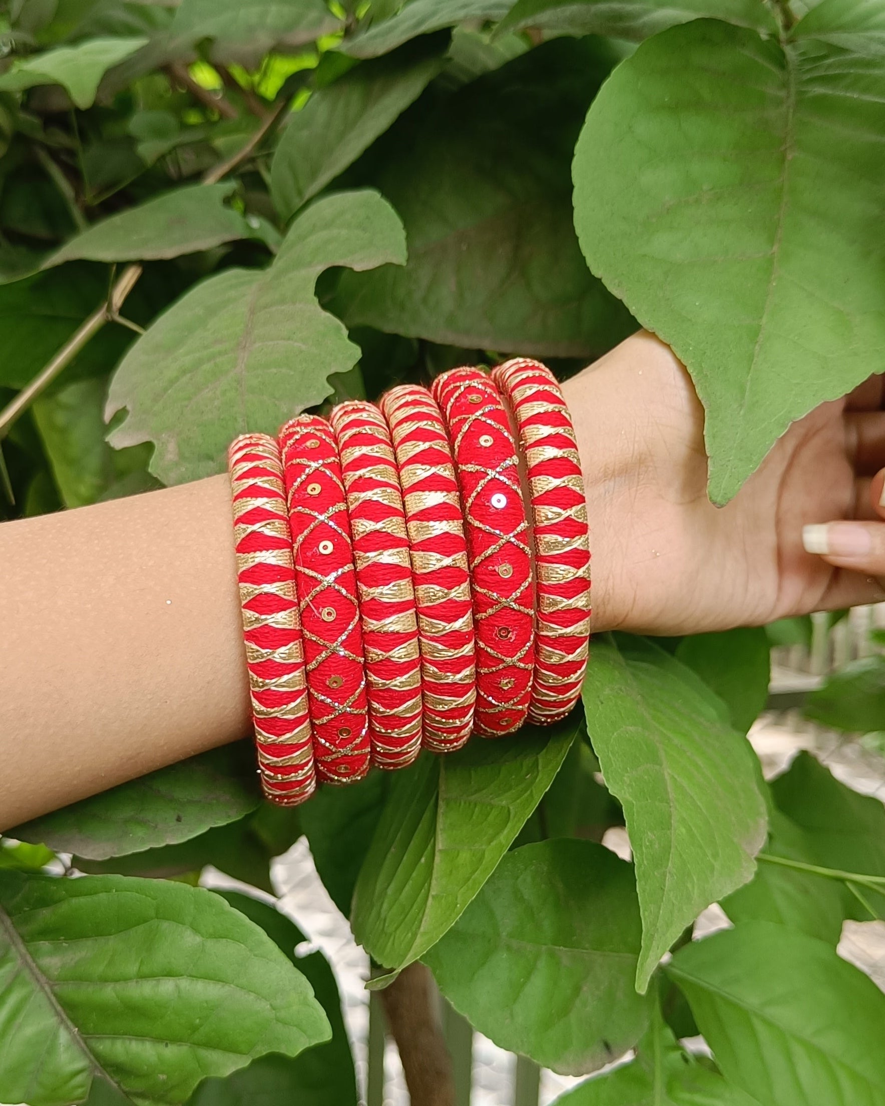 Royal Red Handmade Cotton Thread Bangle Set for Women | Red & Gold Bridal Bangles