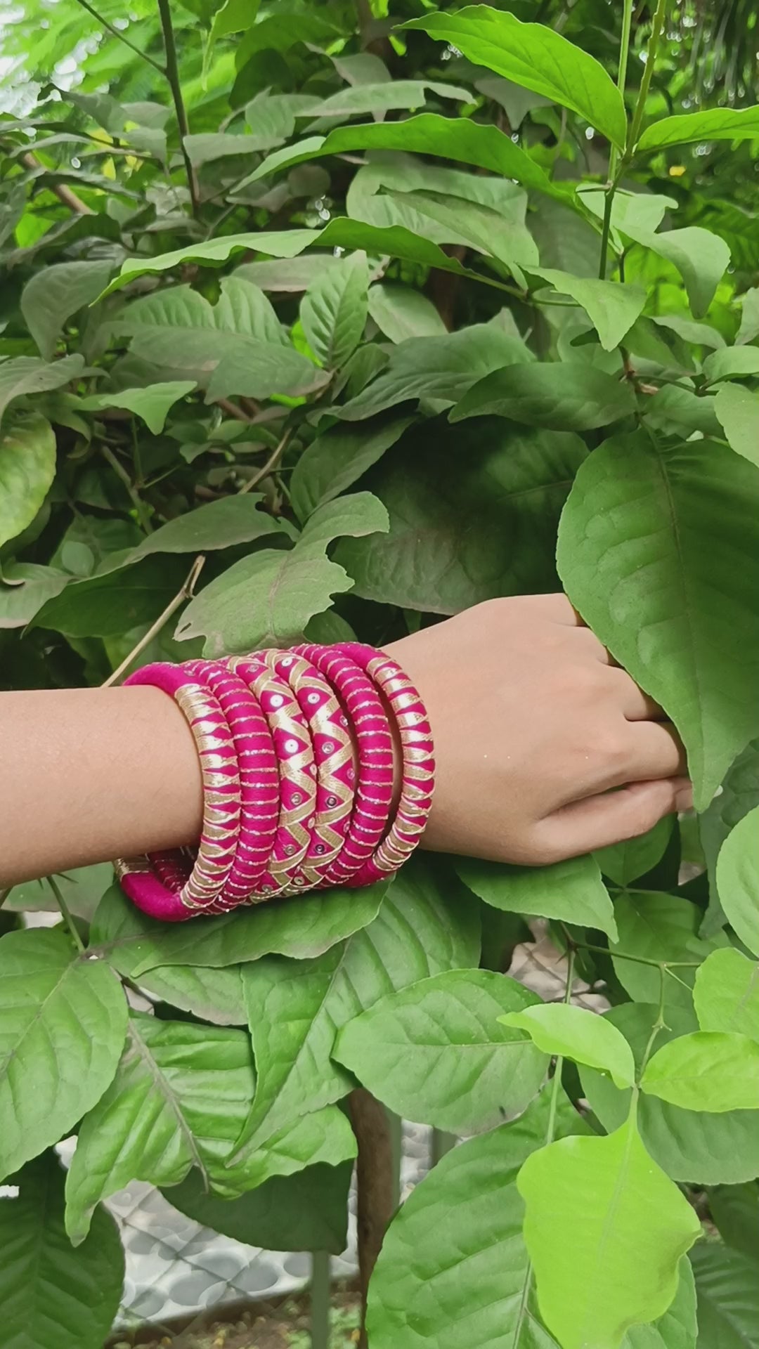 Pink Blossom Handmade Cotton Thread Bangle Set for Women | Pink & Gold Bangles