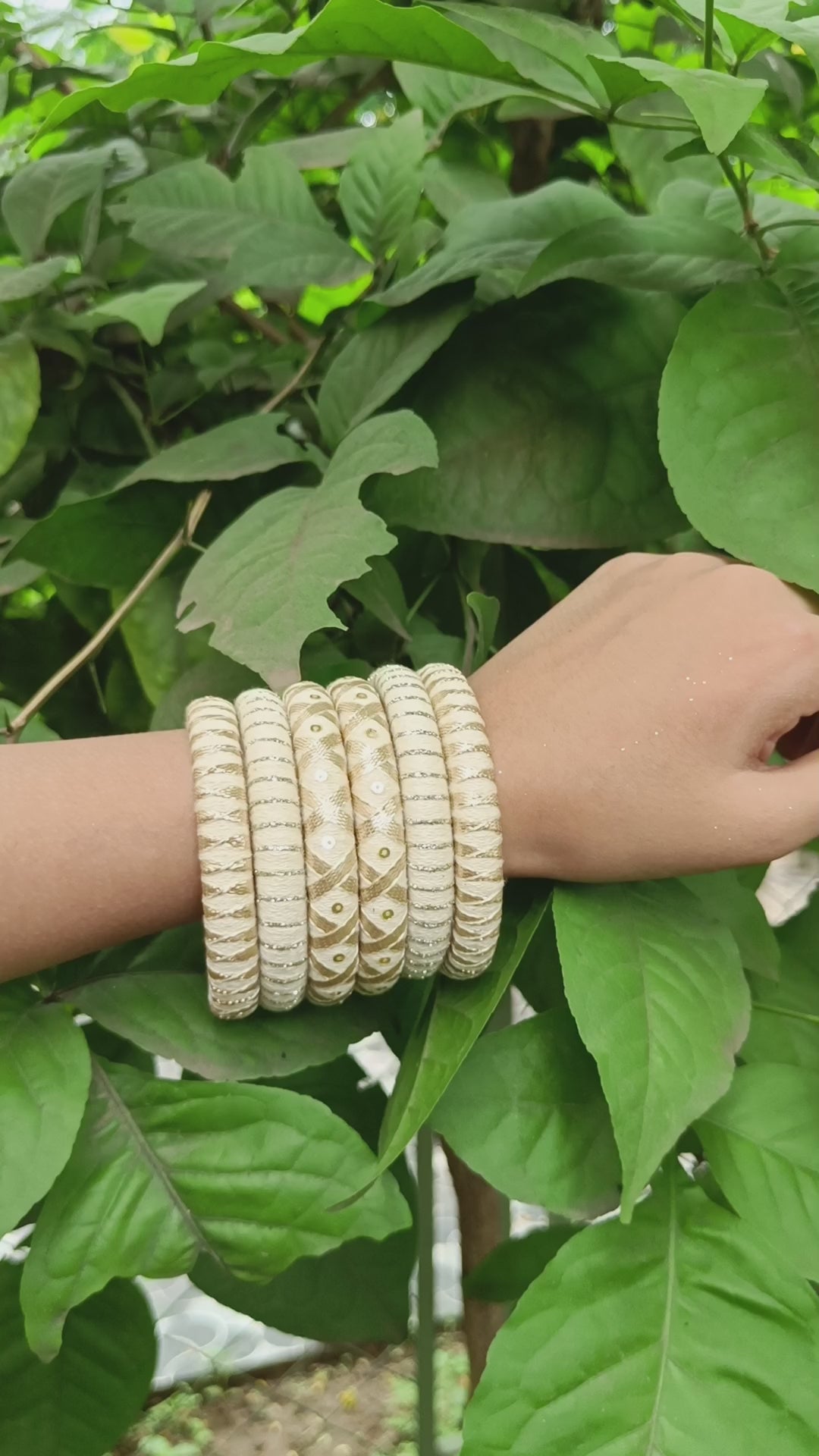 Ivory Elegance Handmade Cotton Thread Bangle Set for Women | Beige & Gold Bridal Bangles