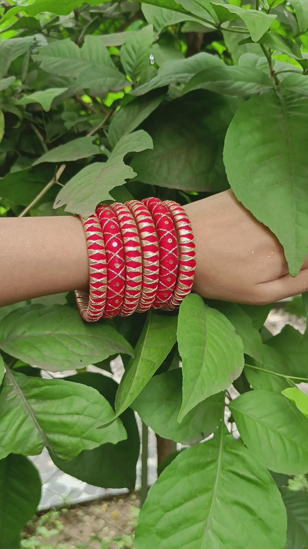 Royal Red Handmade Cotton Thread Bangle Set for Women | Red & Gold Bridal Bangles